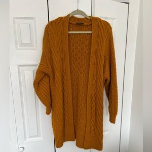 Topshop Mustard Cable-Knit Longline Cardigan Sweater